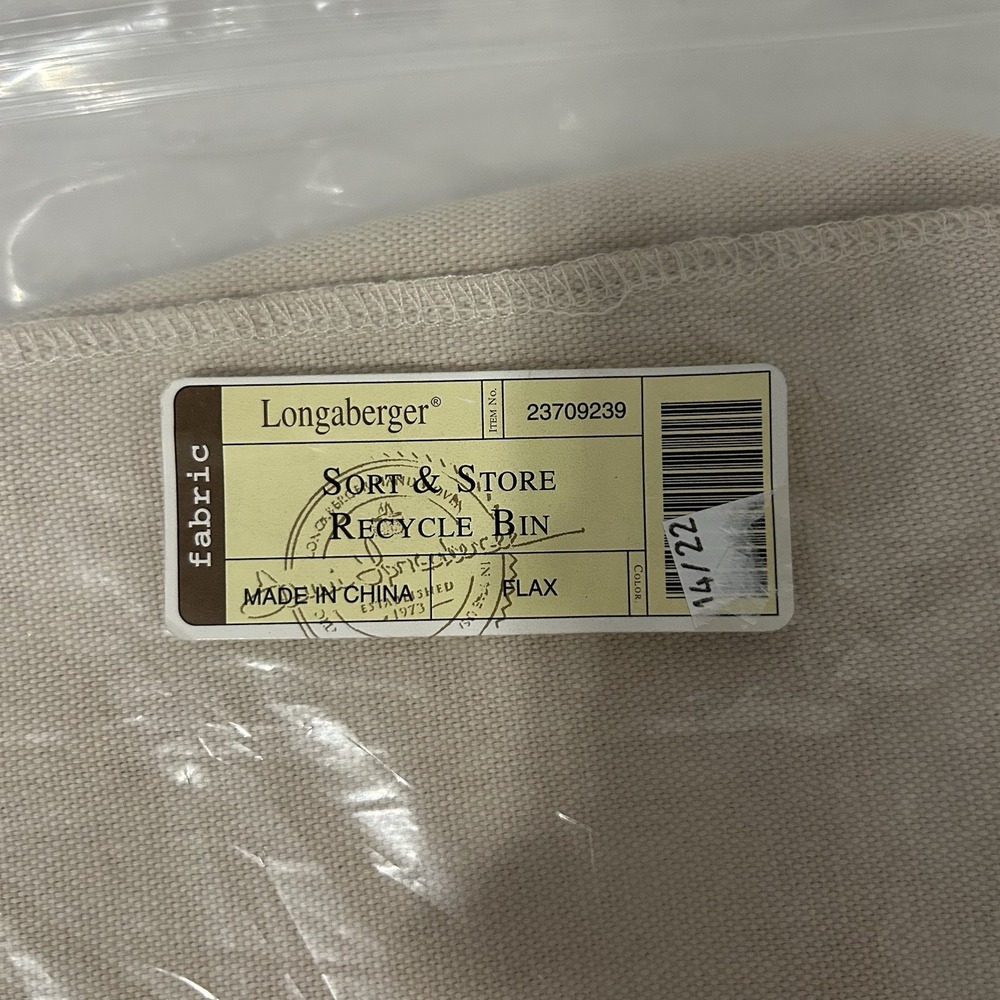 Longaberger Sort & Store Recycle Bin Basket Liner, Color Flax, NIB.